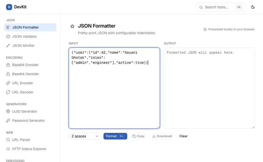Screen recording of DevTool Kit in use